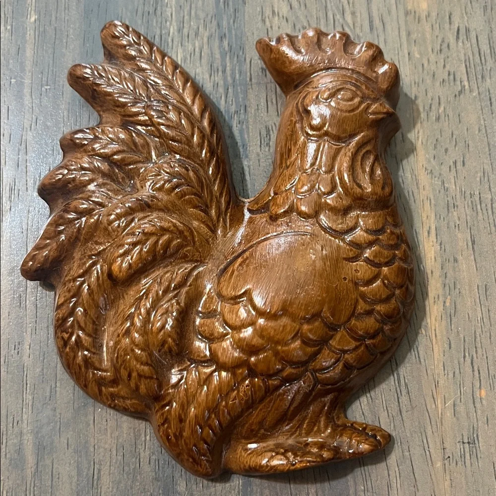 VINTAGE CHALKWARE Brown Chicken/ Rooster Wall Decor Set kitchen decor